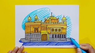 How to draw the Golden Temple Gurdwara Amritsar [upl. by Tnerual]