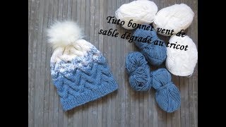 TUTO BONNET POINT VENT DE SABLE AU TRICOT Hat beanie knitting GORRO DOS AGUJAS [upl. by Canon]