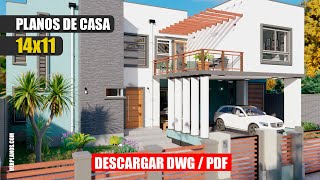 ✅ Planos de Casa Moderna 2 Pisos 3 Dormitorios DWG  PDF [upl. by Ras]