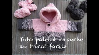 TUTO PALETOT TOP DOWN CAPUCHE TRICOT [upl. by Droflim]